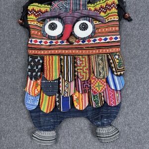 Handmade Owl Patchwork Crossbody Bag Boho Folk Art Shoulder Purse